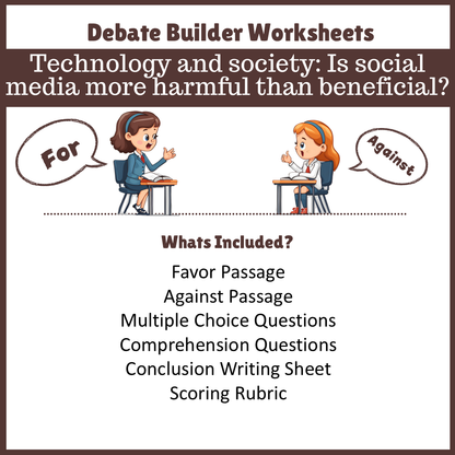 Technology and society: Is social media more harmful than beneficial? | Favour and Against Worksheet Printable Activity