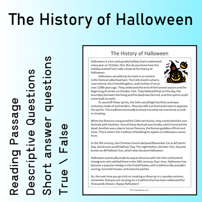 The History of Halloween | Reading Comprehension Passage Printable Worksheet