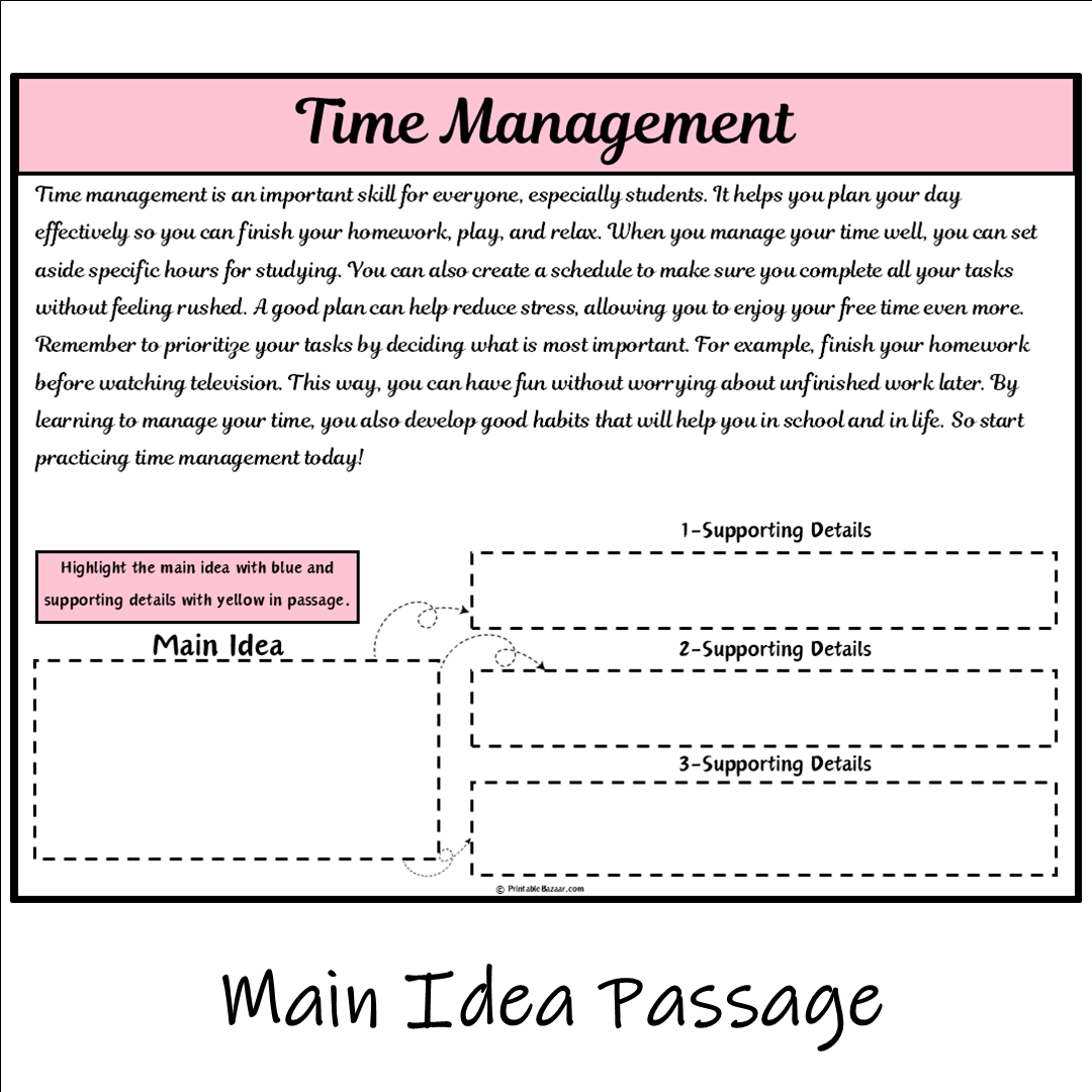 Time Management | Main Idea and Supporting Details Reading Passage and Questions