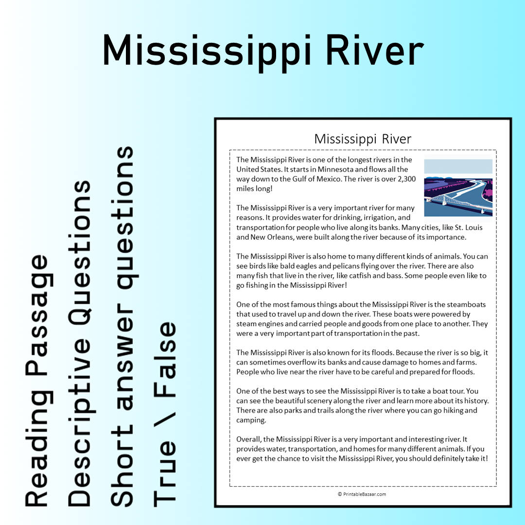 Mississippi River | Reading Comprehension Passage Printable Worksheet