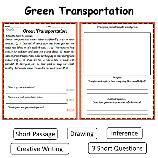 Green Transportation | Short Reading Comprehension Creative Worksheet