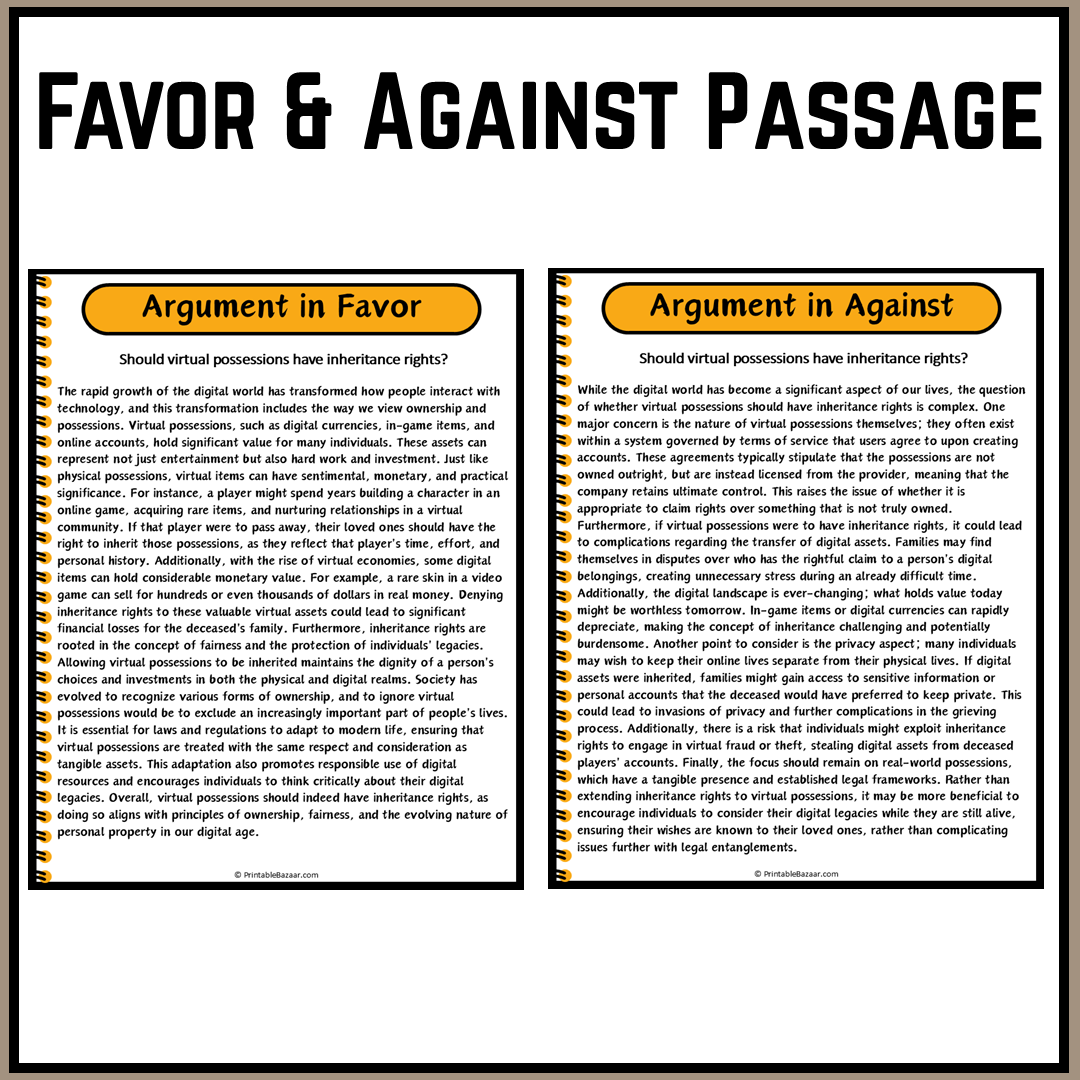 Should virtual possessions have inheritance rights? | Debate Case Study Worksheet