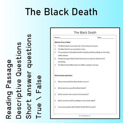 The Black Death | Reading Comprehension Passage Printable Worksheet