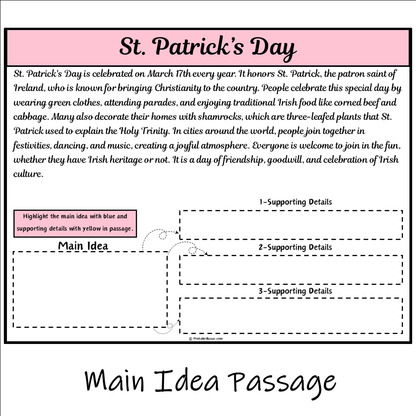 St. Patrick’s Day | Main Idea and Supporting Details Reading Passage and Questions