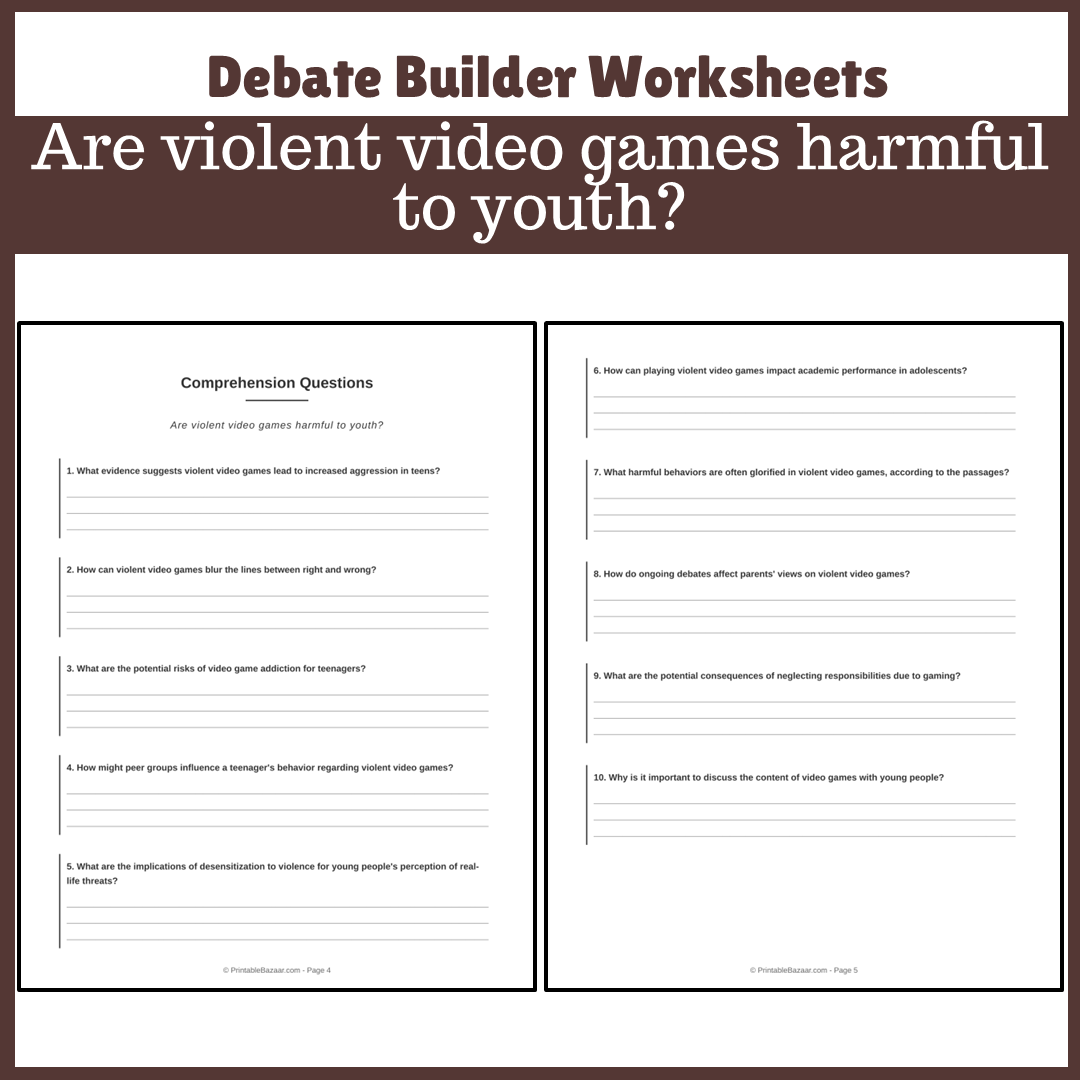 Are violent video games harmful to youth? | Favour and Against Worksheet Printable Activity