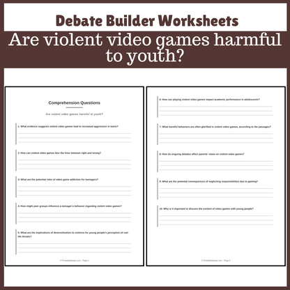 Are violent video games harmful to youth? | Favour and Against Worksheet Printable Activity