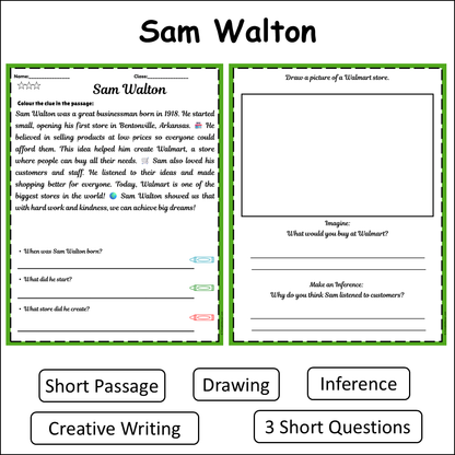 Sam Walton | Short Reading Comprehension Creative Worksheet