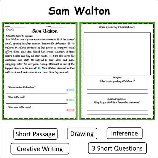Sam Walton | Short Reading Comprehension Creative Worksheet