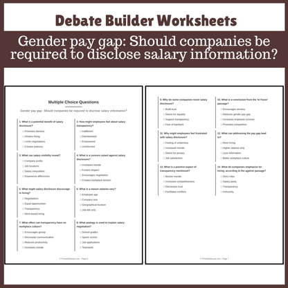 Gender pay gap: Should companies be required to disclose salary information? | Favour and Against Worksheet Printable Activity
