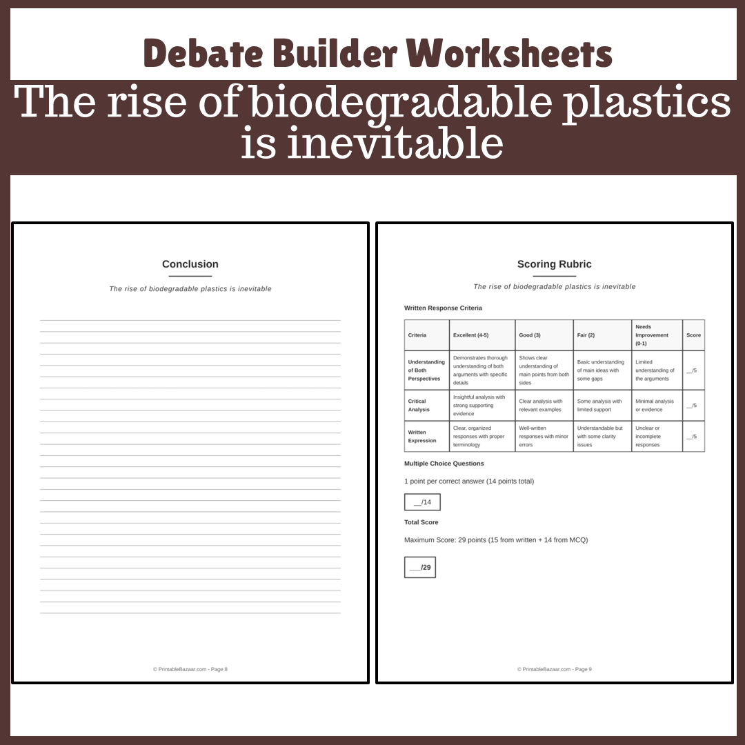 The rise of biodegradable plastics is inevitable | Favour and Against Worksheet Printable Activity