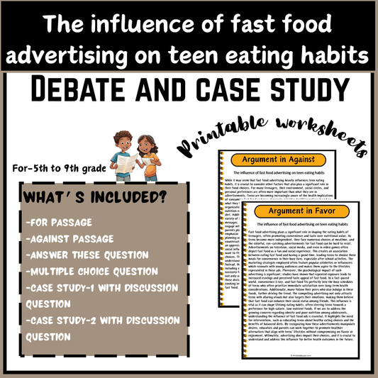 The influence of fast food advertising on teen eating habits | Debate Case Study Worksheet