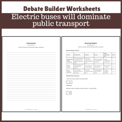 Electric buses will dominate public transport | Favour and Against Worksheet Printable Activity