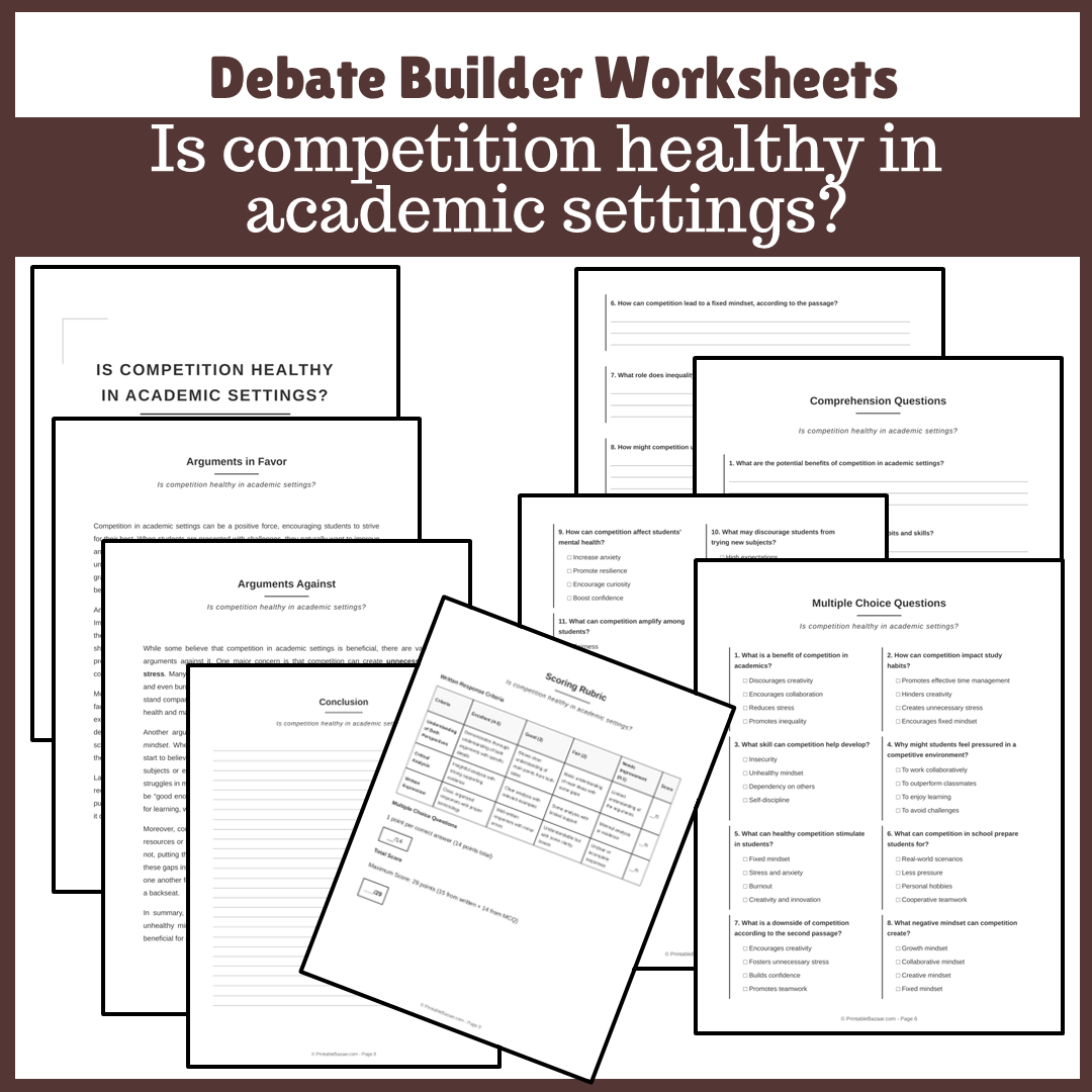 Is competition healthy in academic settings? | Favour and Against Worksheet Printable Activity
