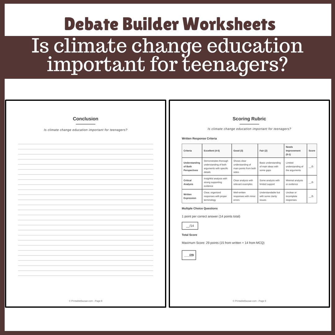 Is climate change education important for teenagers? | Favour and Against Worksheet Printable Activity