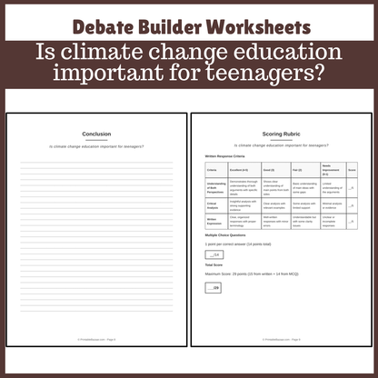 Is climate change education important for teenagers? | Favour and Against Worksheet Printable Activity
