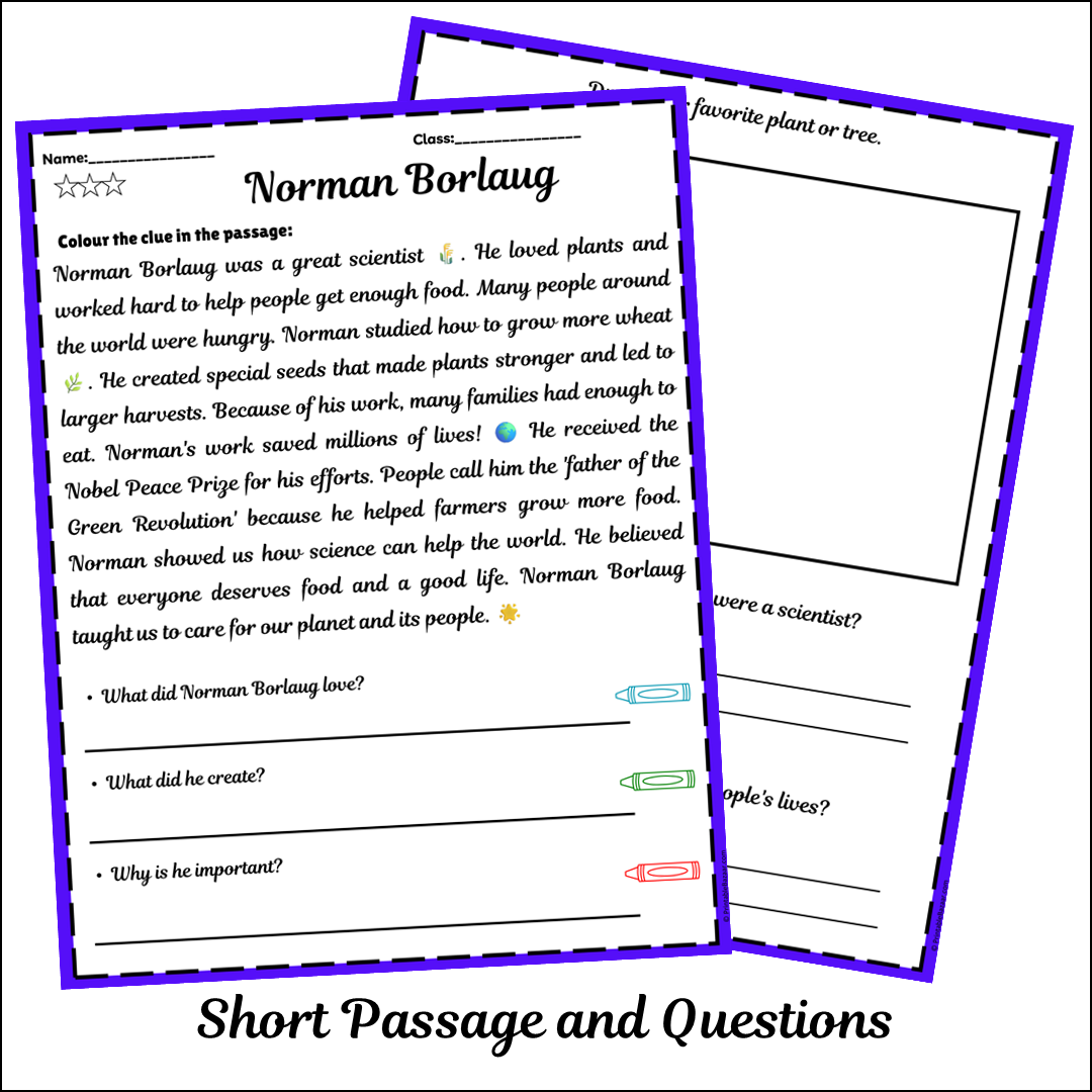 Norman Borlaug | Short Reading Comprehension Creative Worksheet