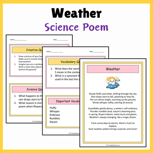 Weather | Science Poem Reading Comprehension Activity