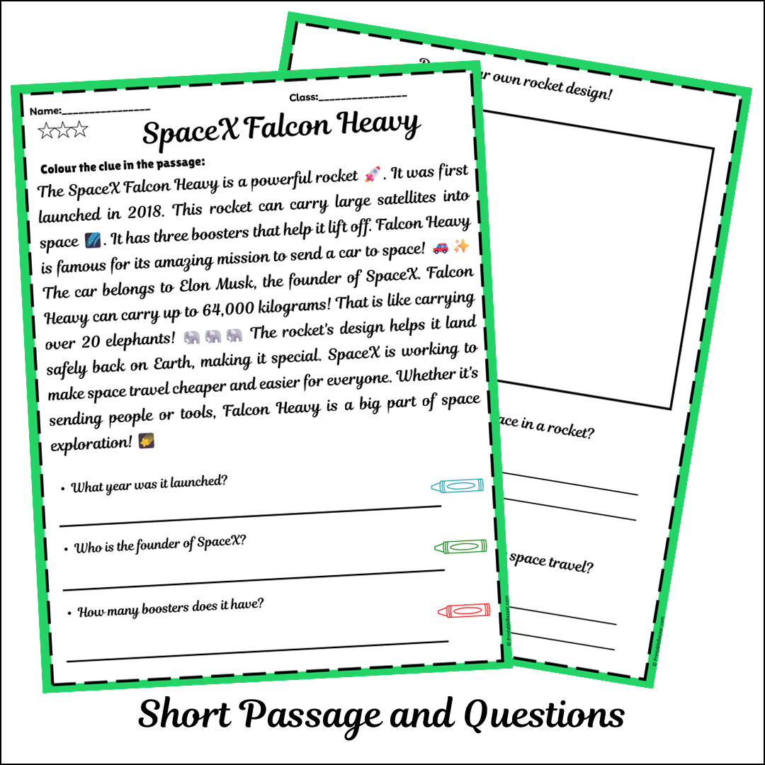 SpaceX Falcon Heavy | Short Reading Comprehension Creative Worksheet