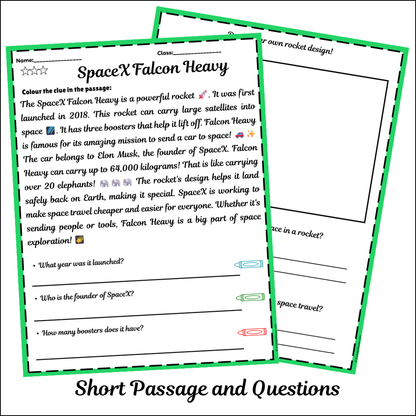 SpaceX Falcon Heavy | Short Reading Comprehension Creative Worksheet