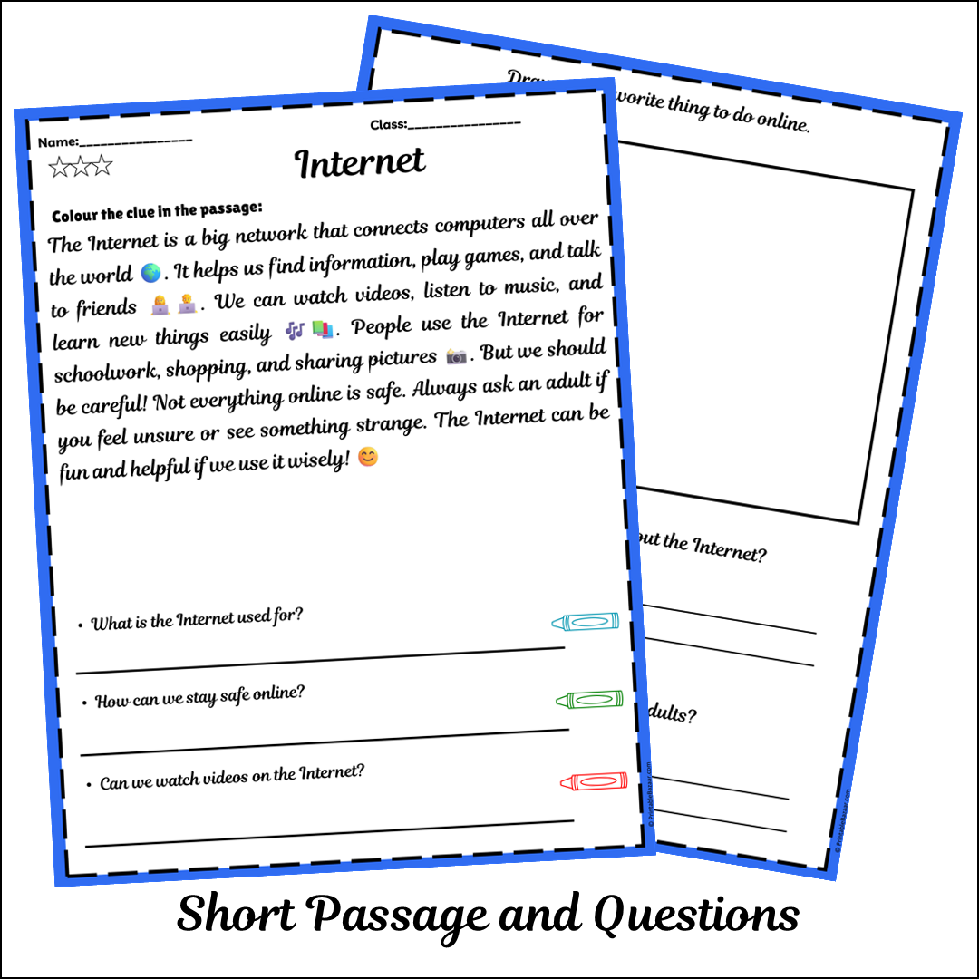 Internet | Short Reading Comprehension Creative Worksheet