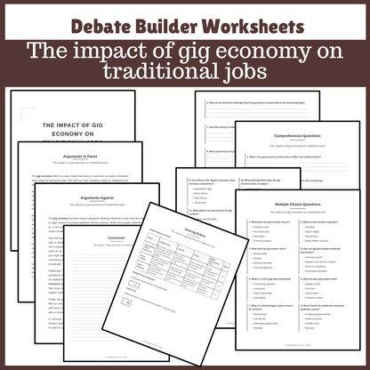 The impact of gig economy on traditional jobs | Favour and Against Worksheet Printable Activity