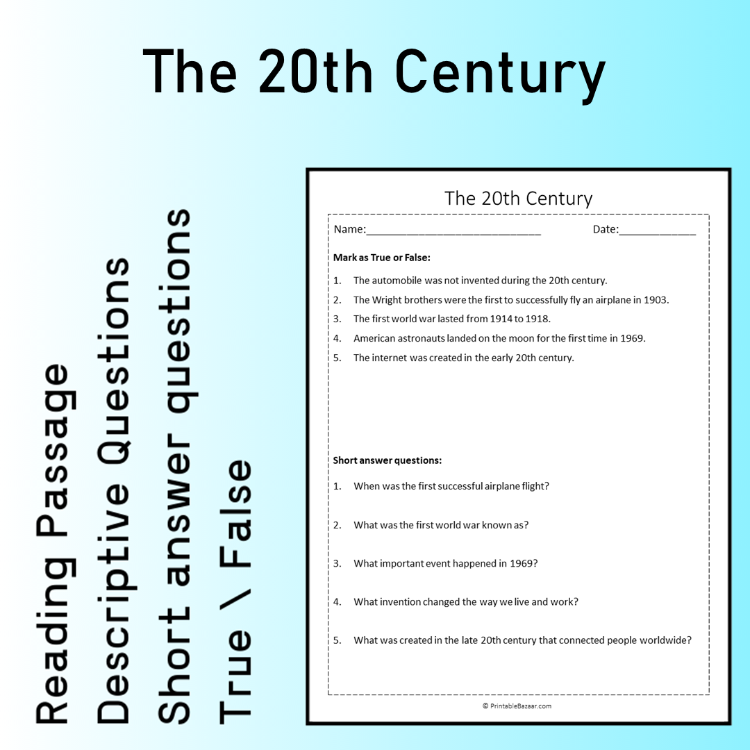 The 20th Century | Reading Comprehension Passage Printable Worksheet