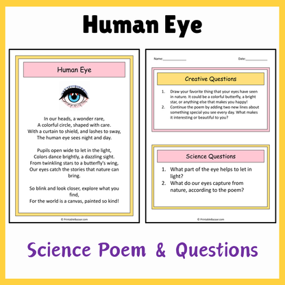 Human Eye | Science Poem Reading Comprehension Activity