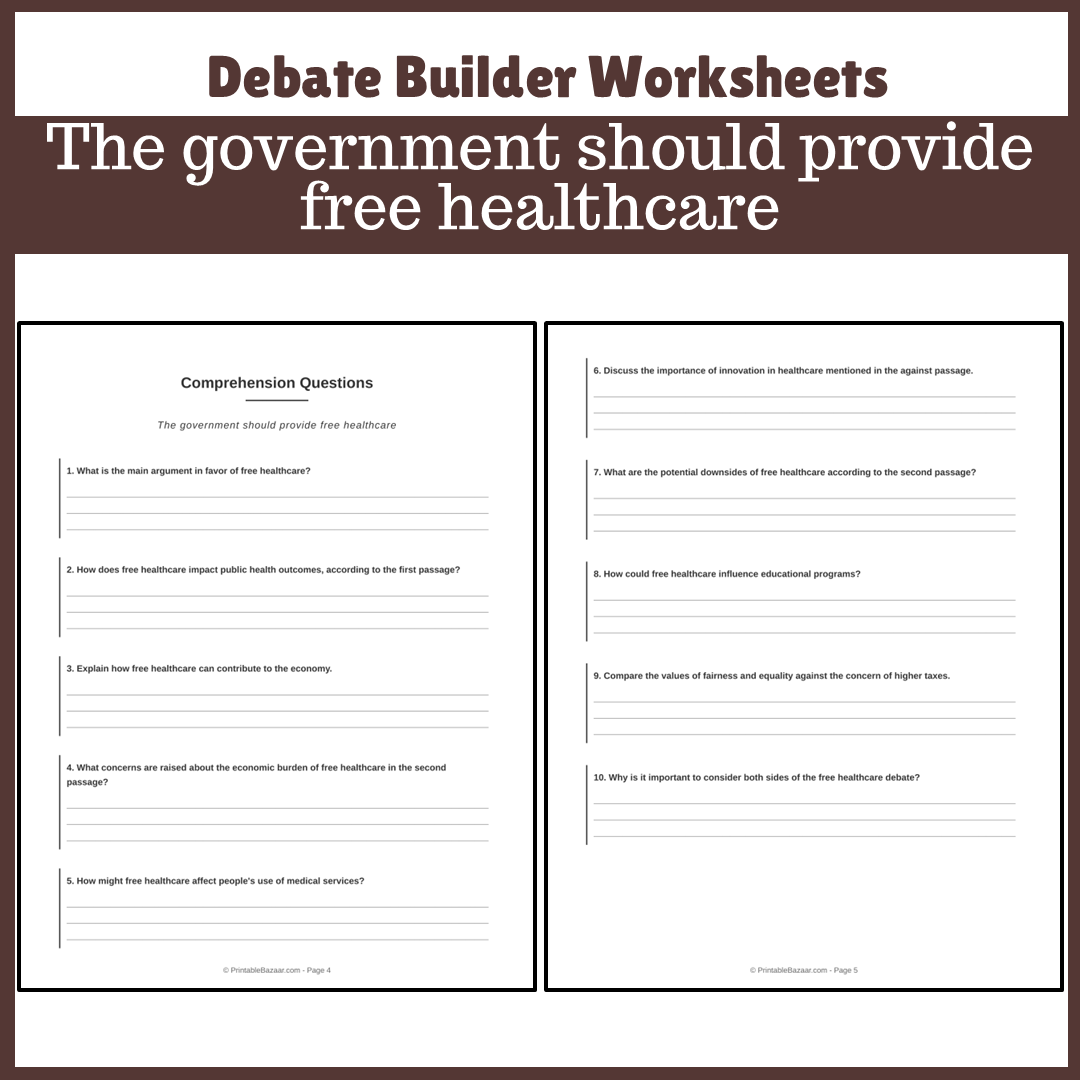 The government should provide free healthcare | Favour and Against Worksheet Printable Activity