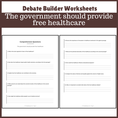 The government should provide free healthcare | Favour and Against Worksheet Printable Activity