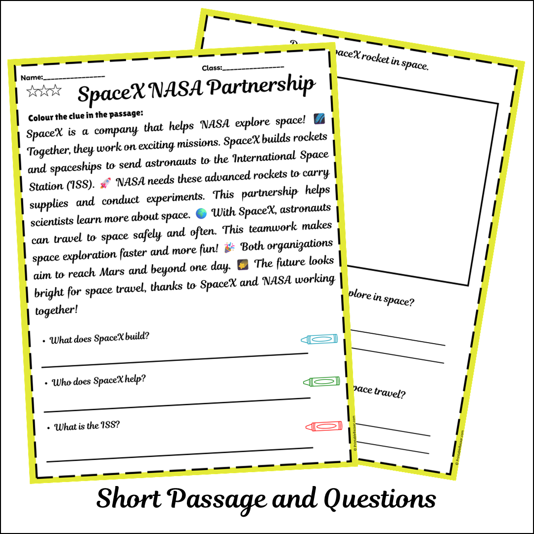 SpaceX NASA Partnership | Short Reading Comprehension Creative Worksheet