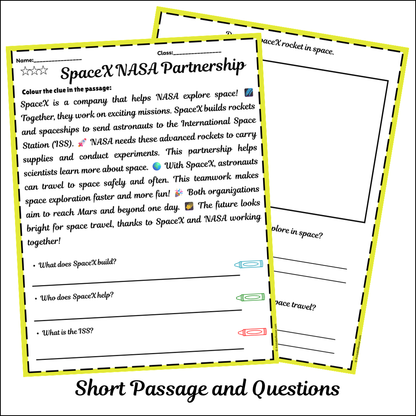SpaceX NASA Partnership | Short Reading Comprehension Creative Worksheet