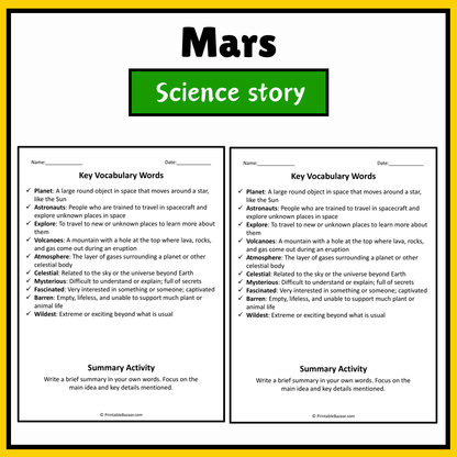 Mars | Science Story Reading Comprehension Activity
