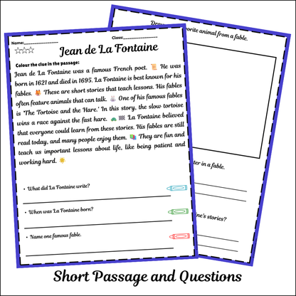 Jean de La Fontaine | Short Reading Comprehension Creative Worksheet