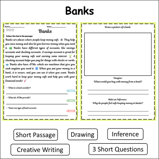 Banks | Short Reading Comprehension Creative Worksheet