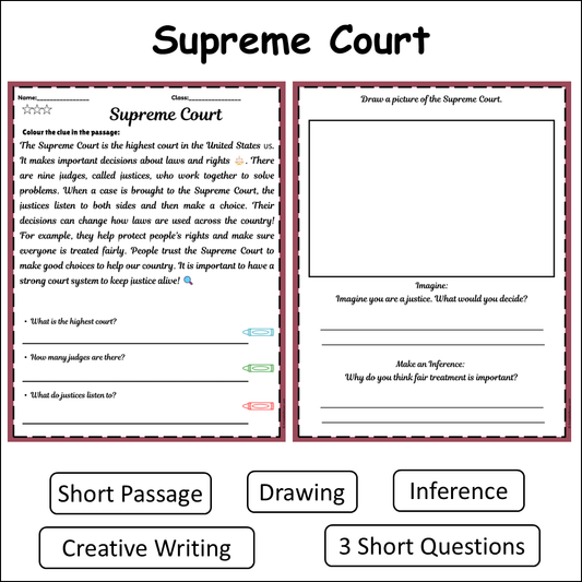 Supreme Court | Short Reading Comprehension Creative Worksheet