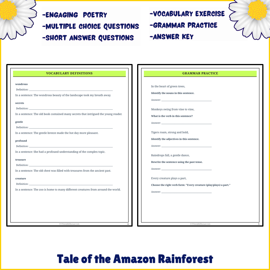 Tale of the Amazon Rainforest | Poem Grammar Worksheet Printable Activity