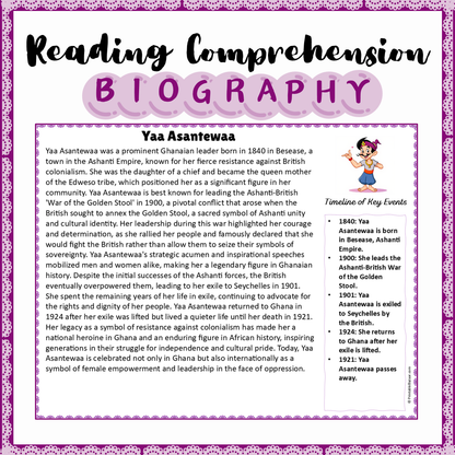 Yaa Asantewaa | Biography Reading Comprehension and Questions Worksheet