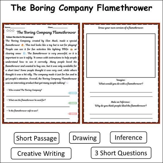 The Boring Company Flamethrower | Short Reading Comprehension Creative Worksheet