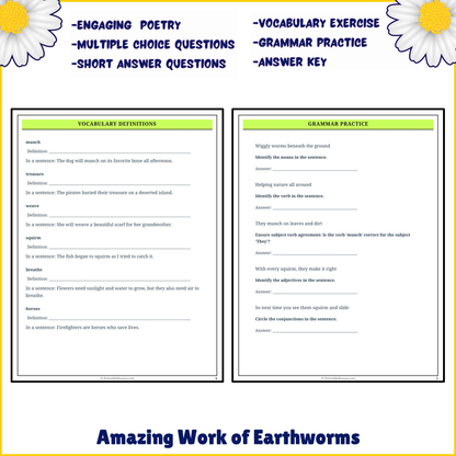 Amazing Work of Earthworms | Poem Grammar Worksheet Printable Activity