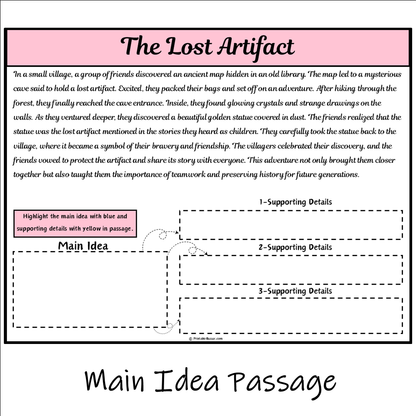 The Lost Artifact | Main Idea and Supporting Details Reading Passage and Questions