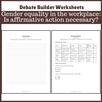 Gender equality in the workplace: Is affirmative action necessary? | Favour and Against Worksheet Printable Activity