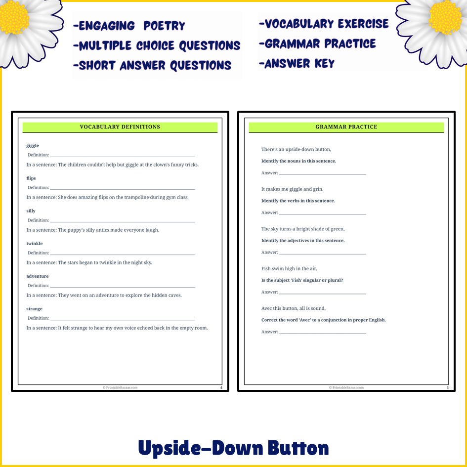 Upside-Down Button | Poem Grammar Worksheet Printable Activity