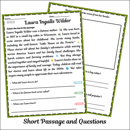 Laura Ingalls Wilder | Short Reading Comprehension Creative Worksheet