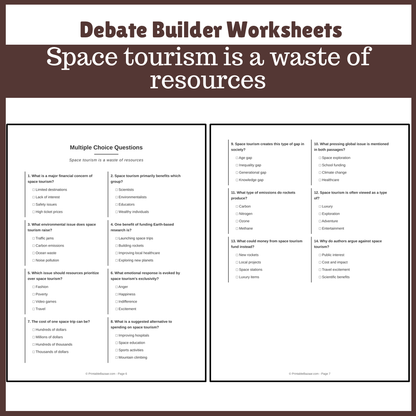 Space tourism is a waste of resources | Favour and Against Worksheet Printable Activity