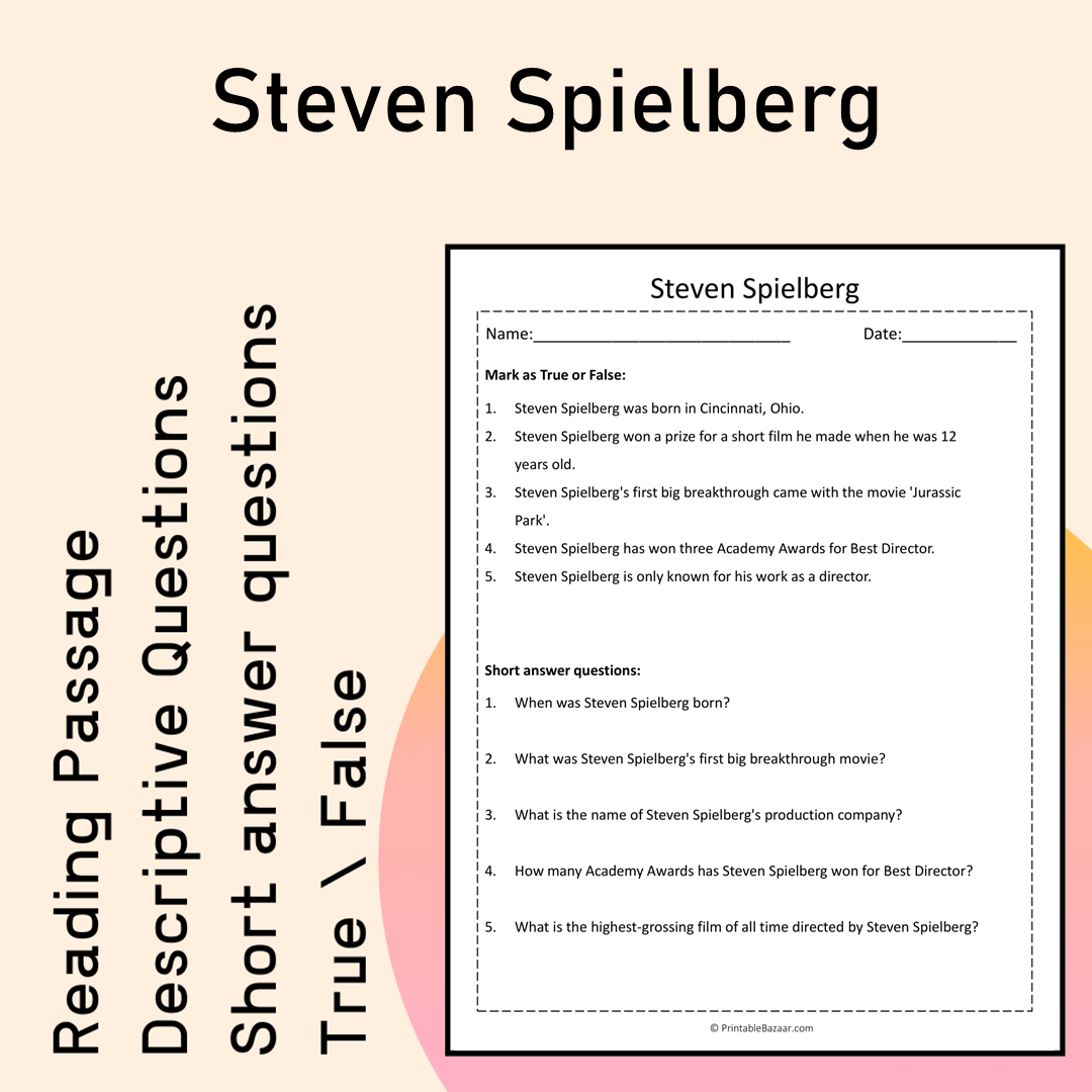 Steven Spielberg | Reading Comprehension Passage Printable Activity
