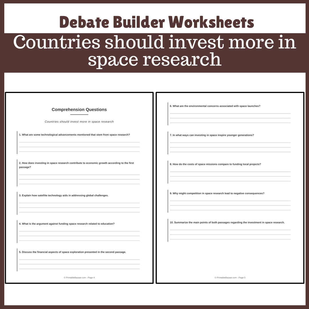 Countries should invest more in space research | Favour and Against Worksheet Printable Activity