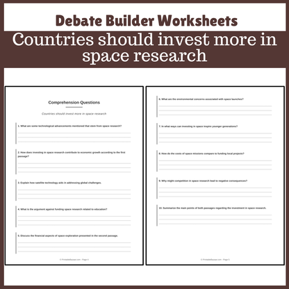 Countries should invest more in space research | Favour and Against Worksheet Printable Activity