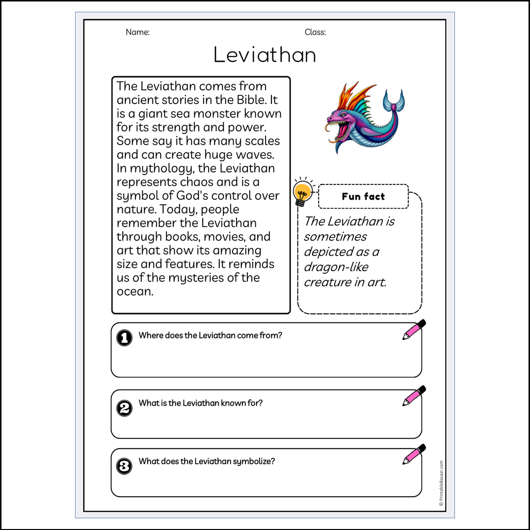Leviathan | Reading Passage Comprehension Questions Writing Facts Worksheet