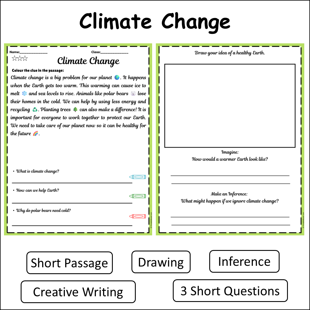 Climate Change | Short Reading Comprehension Creative Worksheet
