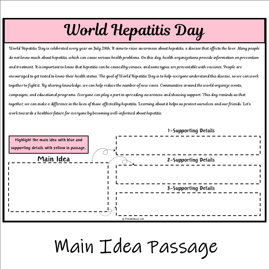 World Hepatitis Day | Main Idea and Supporting Details Reading Passage and Questions